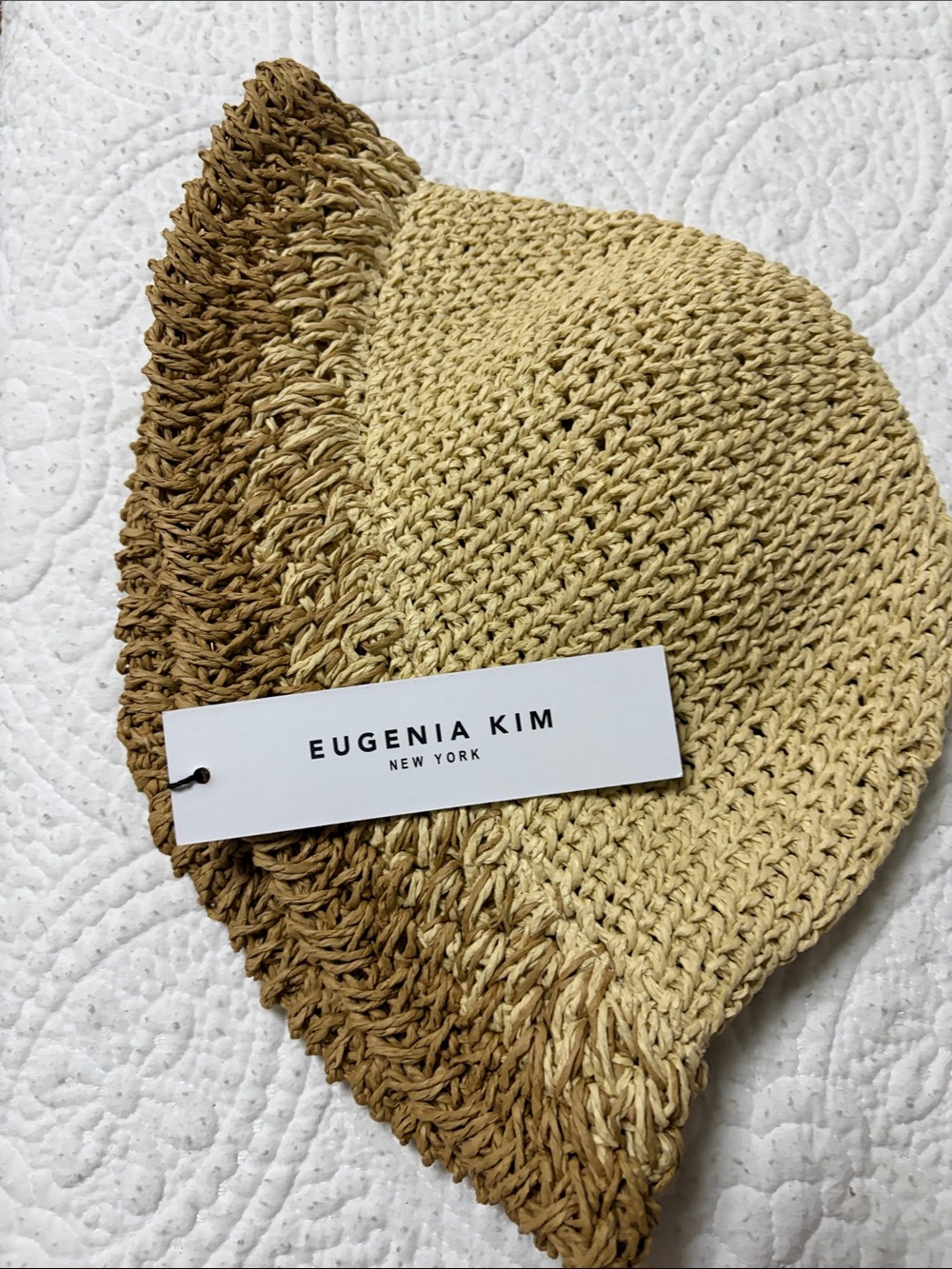 NWT Eugenia Kim Straw Bucket Hat Two Tone Tan One Size - Picture 8 of 8